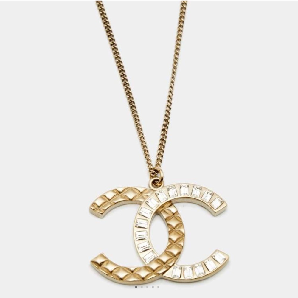 Chanel Baguette Gold Crystal CC logo necklace
